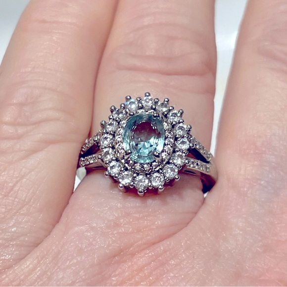 Jewelry - 925 Sterling silver  & Aquamarine’ surrounded by 5A CZs stones